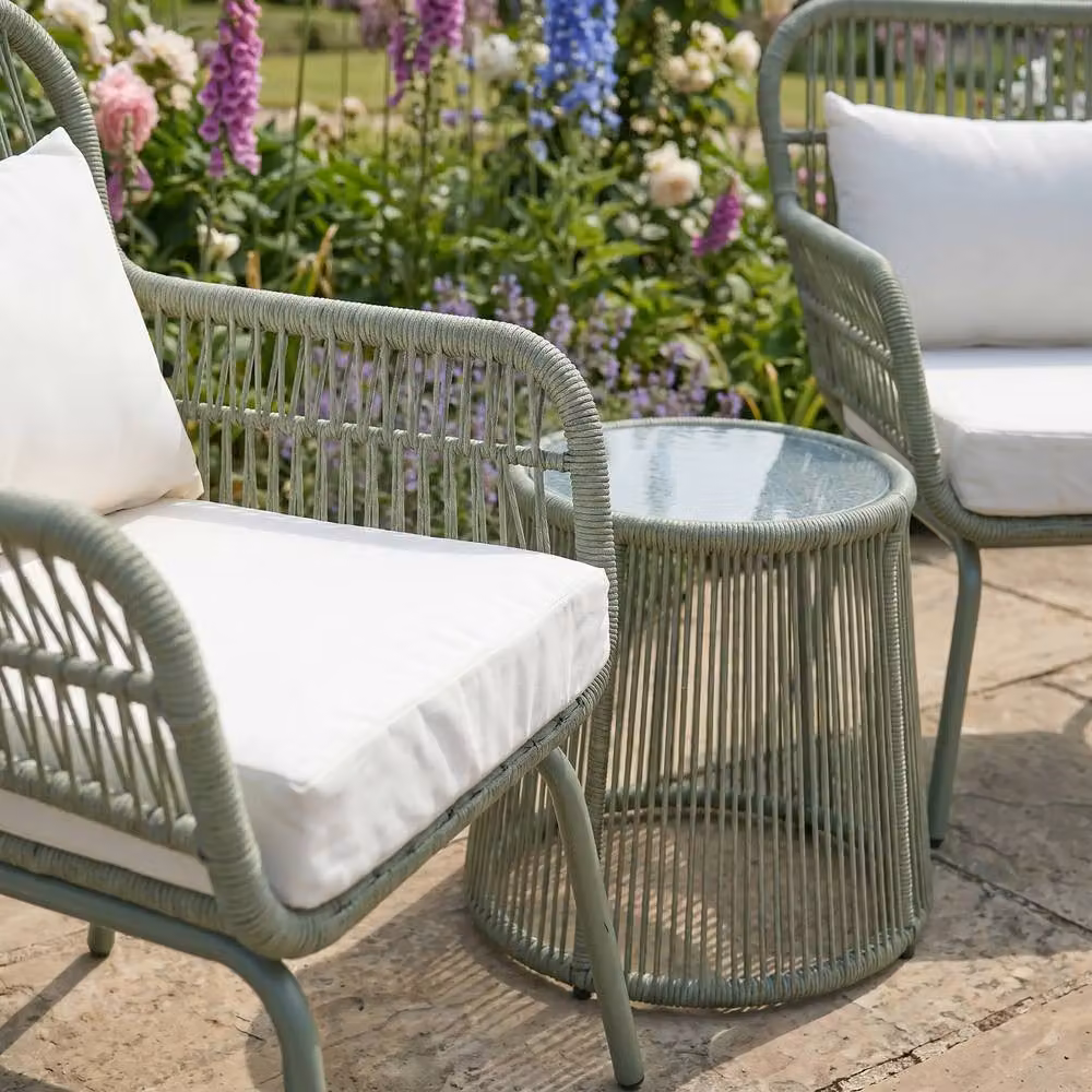 Rosewood & Stone Home Stourhead 3 Piece Sheesham Wood Patio Set in Beige and Green – 2