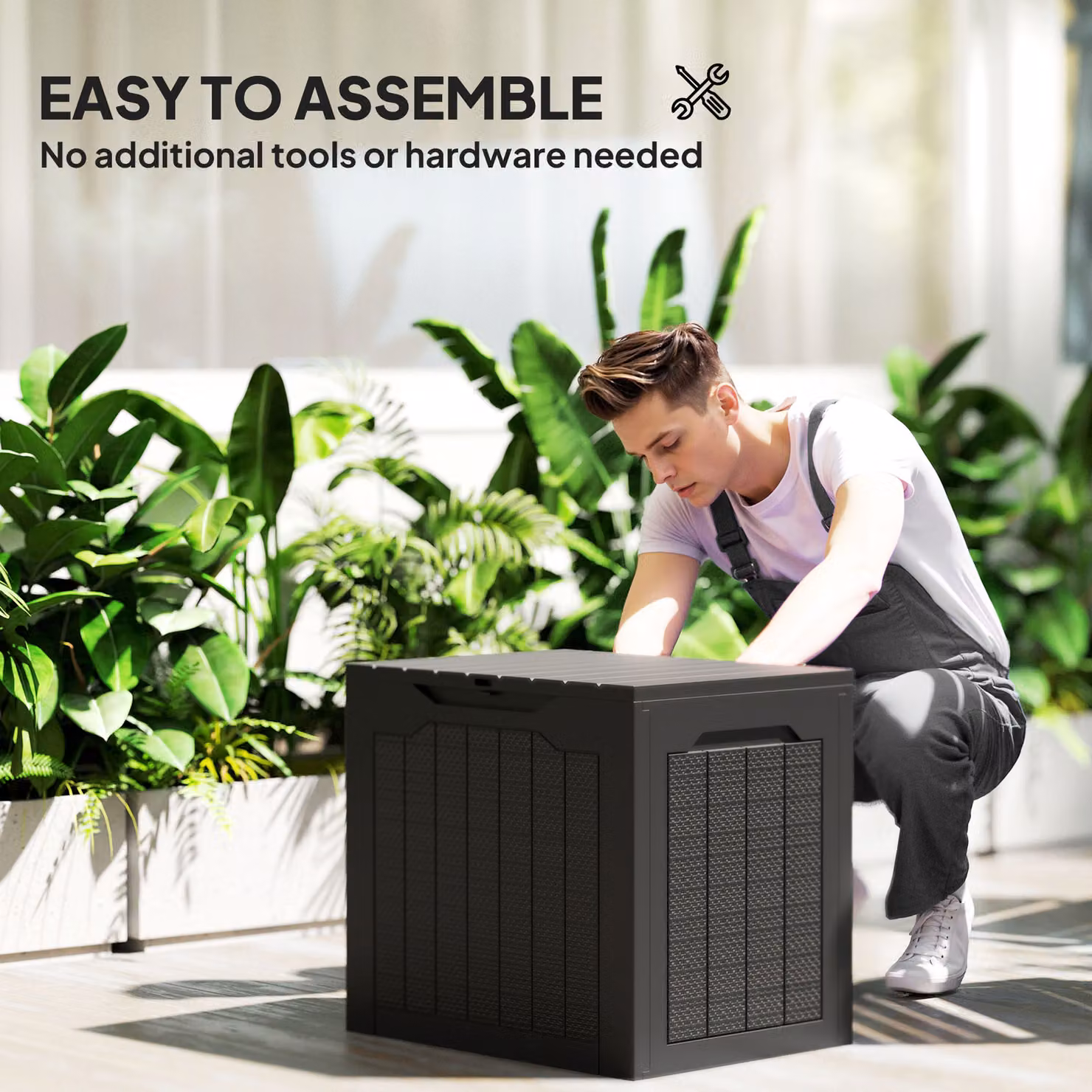Outsunny 93L Plastic Garden Storage Box in Black – 4