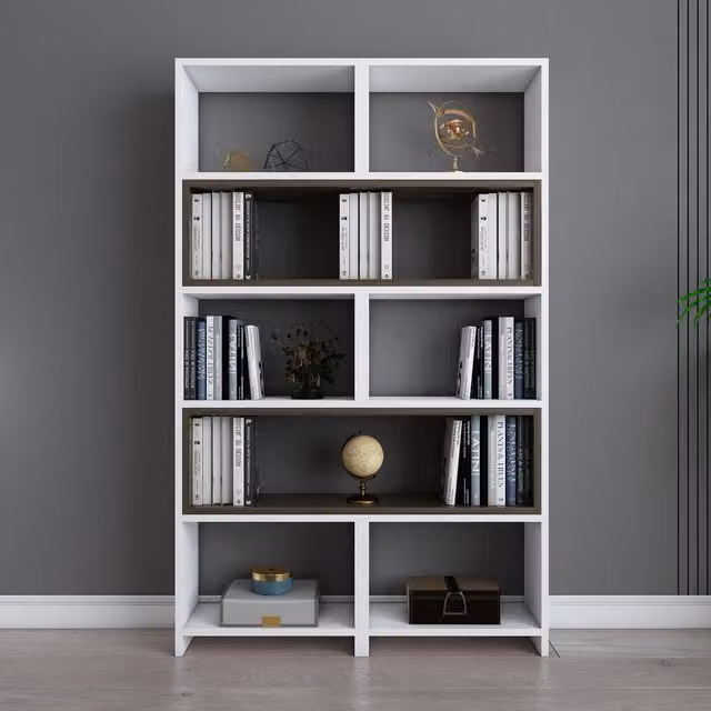 Decorotika Poyraz 5-Tier Extendable Bookshelf in White and Walnut