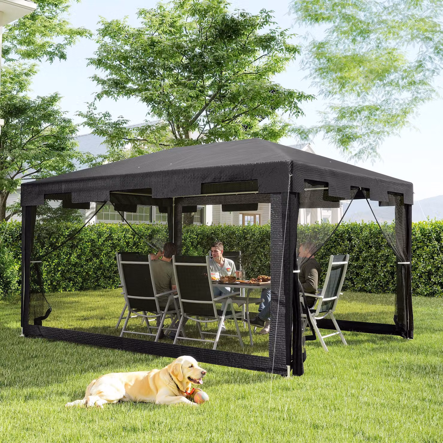 Outsunny Waterproof Party Tent Wedding Gazebo with PE Canopy and Panels, W/D/H: 400 x 300 x 255 cm – 2