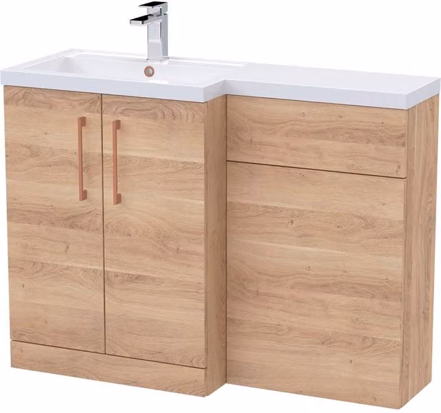 Balterley Modern Freestanding Left-Hand Vanity Unit in Matt Light Oak Brown, W: 110 cm, H: 84 cm