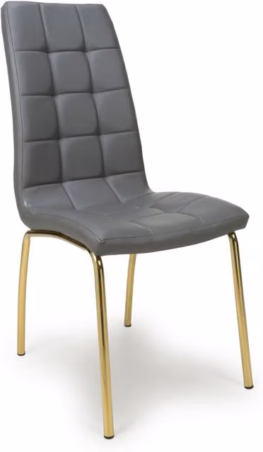 Shankar Pair of Grey Synthetic Leather Dining Chairs with Gold Metal Legs