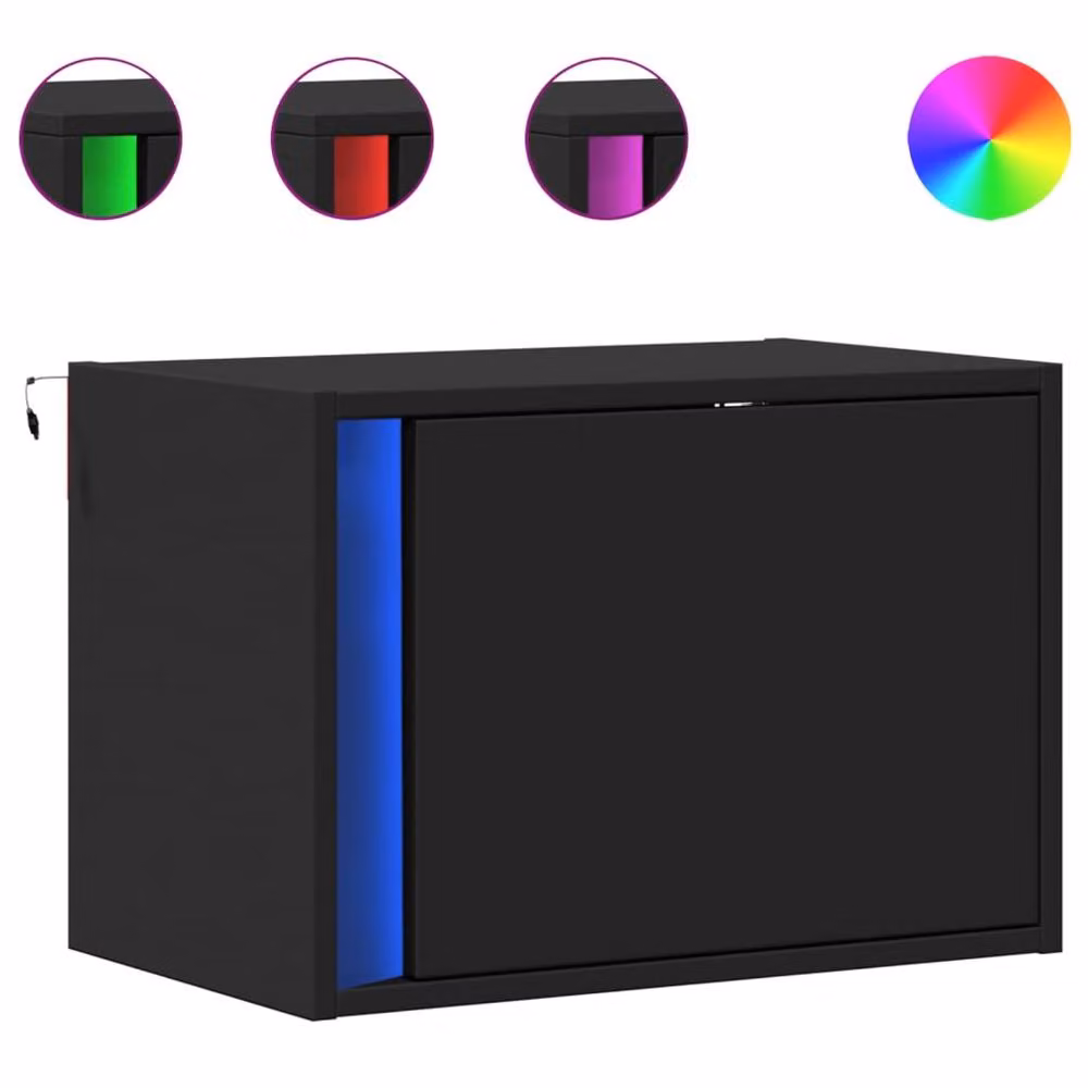 Berkfield Home Set of 2 Black Wall-mounted Bedside Cabinets with Integrated LED Lighting – 3