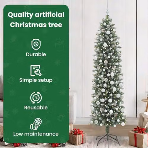 vidaXL Artificial Slim Cone Christmas Tree in Green and White, Height: 210 cm – 4