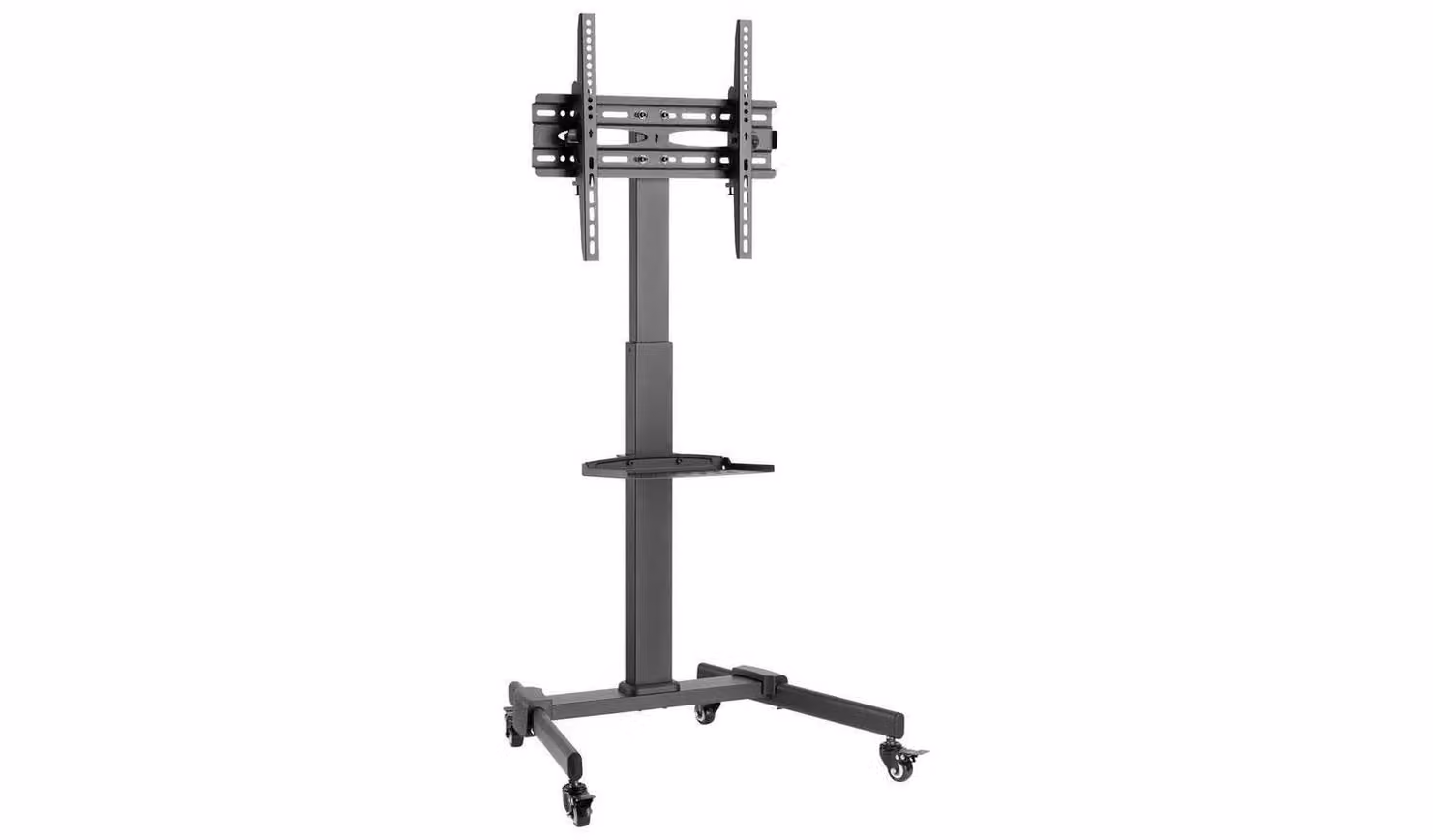 ProperAV Mobile TV Stand on Wheels with Media Storage, Black, Fits up to 55 Inch TVs