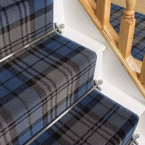 runrug Tartan Stair Runner in Blue, W: 80 cm, L: 660 cm