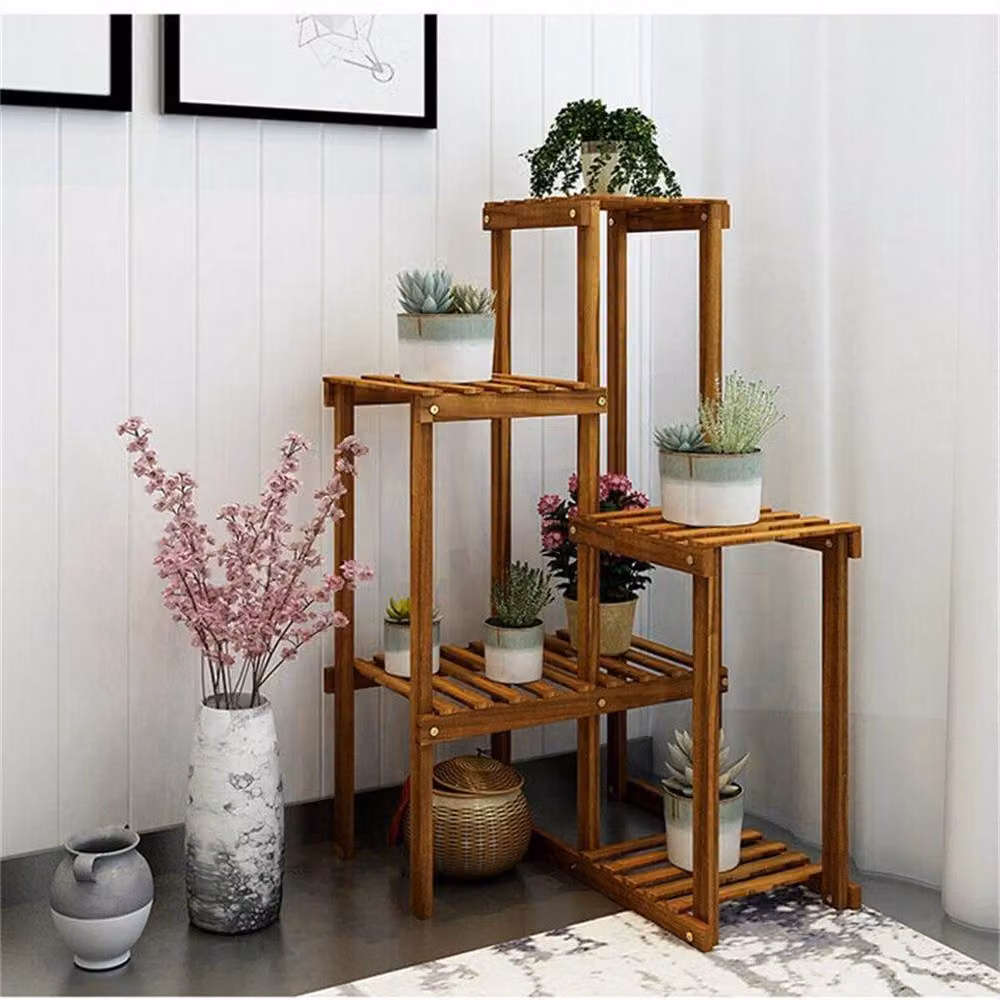 EONLION 6 Tier Corner Plant Stand Shelf in Brown Solid Wood – 4