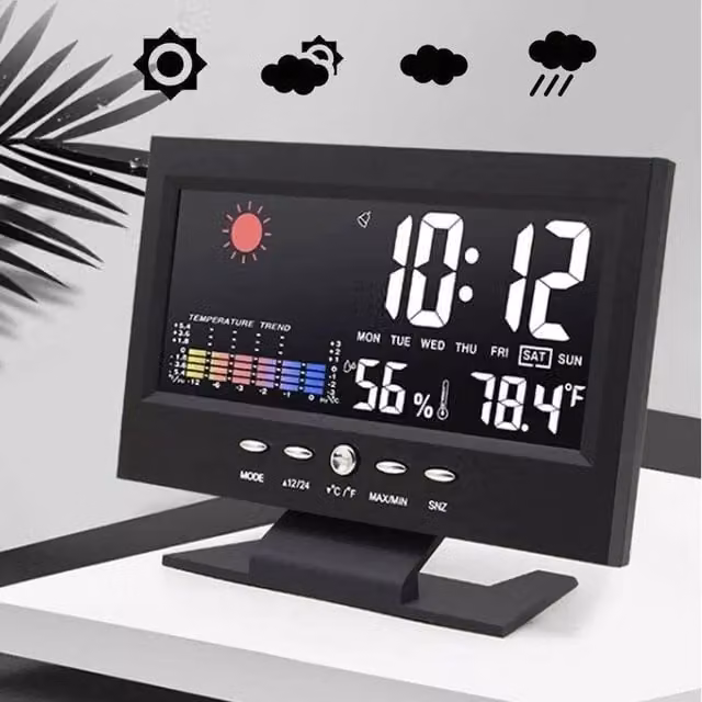 NESTLUNE 5 in 1 Wireless Digital LCD Indoor Outdoor Weather Station, Black, W/D/H: 100 x 15 x 15 cm