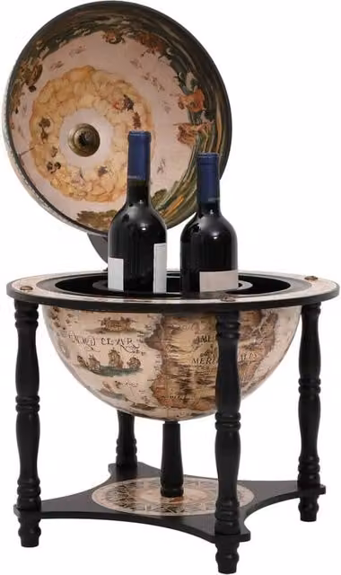 Berkfield Home Globe Bar Wine Stand in Black Solid Eucalyptus Wood with Bottle Rack and Glass Holder – 1