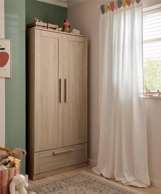 Mamas & Papas Rustic Wood Wardrobe in Brown and Beige with Hinged Doors and Hanging Rod
