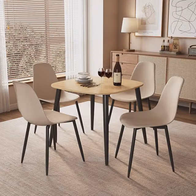 Calico Aspen Light Oak Square Dining Set with 4 Curve Chairs in Brown and Beige