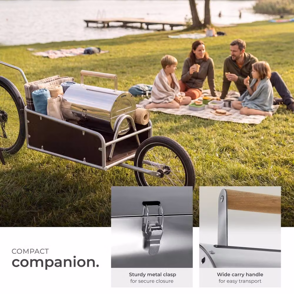 tectake Stainless Steel Charcoal Grill in Silver with 2 Cooking Surfaces and 2 Charcoal Trays, W/D/H: 44.0 x 42.0 x 30.5 cm – 4