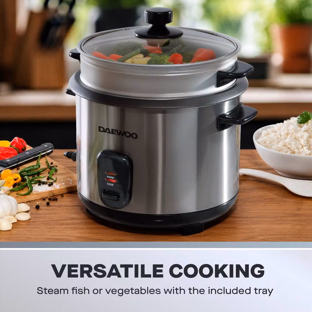 Daewoo 1.8L 10-Cup Electric Rice Cooker and Steamer with Keep Warm Function, Silver – 3