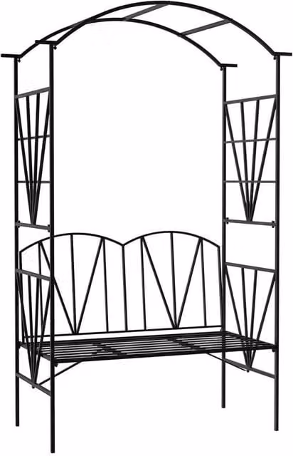 Hinsinc Art Deco Metal Garden Bench with Arch in Matt Black – 1