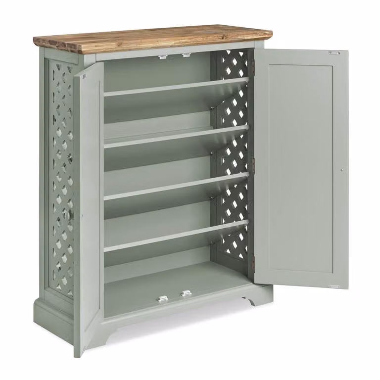 Statement Furniture Florence Acacia Wood Shoe Storage Cabinet in Green, W/D/H: 110 x 36 x 90.5 cm
