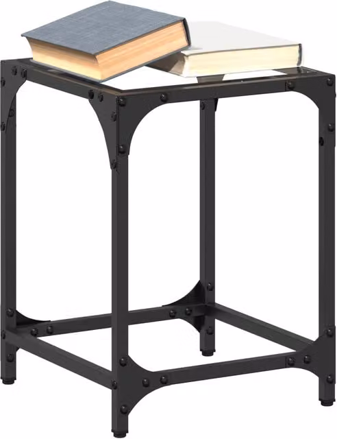 Berkfield Home Set of 2 Modern Square Coffee Tables with Transparent Glass Tops and Grey Steel Frames, W/D/H: 30 x 30 x 40 cm