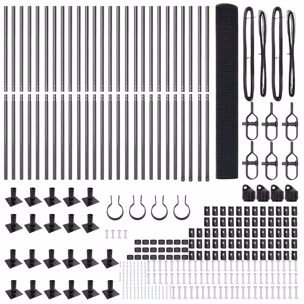 Berkfield Home Modern Welded Wire Fence with 13 Flanged Posts, Grey Steel – 4