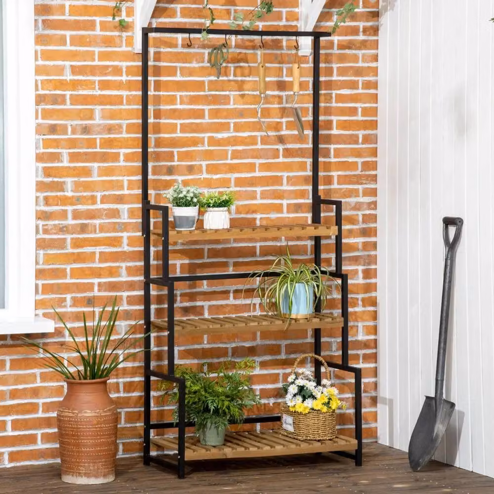 Kelvenix 3 Tier Metal Plant Stand with Hooks in Matt Black – 3