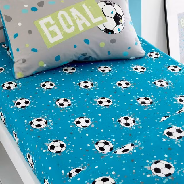 Bedlam Blue Aqua Football Single Fitted Bed Sheet, W/D/H: 90 x 190 x 25 cm