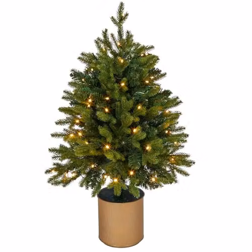 Lights4fun 75cm Pre Lit Outdoor Potted Christmas Tree with 80 Warm White LEDs and Timer – 3