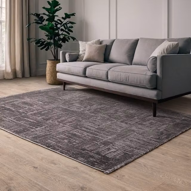 The Rug Edit Axel Geometric Grid Scandinavian Rectangular Living Area Rug in Grey, W: 200 cm, D: 275 cm