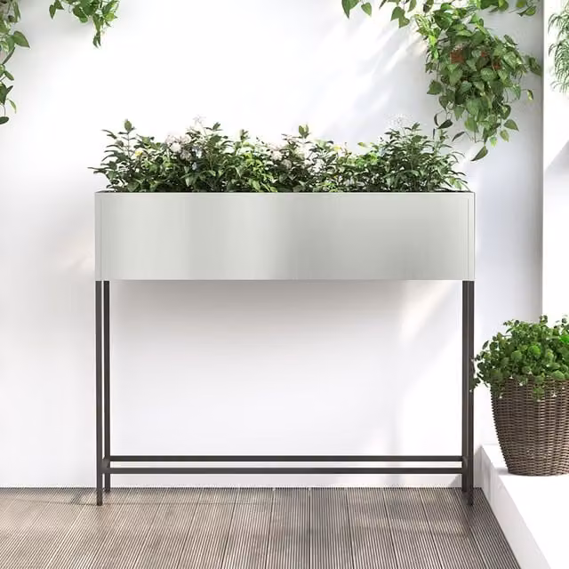Berkfield Home Raised Garden Planter in Silver Galvanised Steel, W: 100 cm, D: 26 cm, H: 82 cm – 1