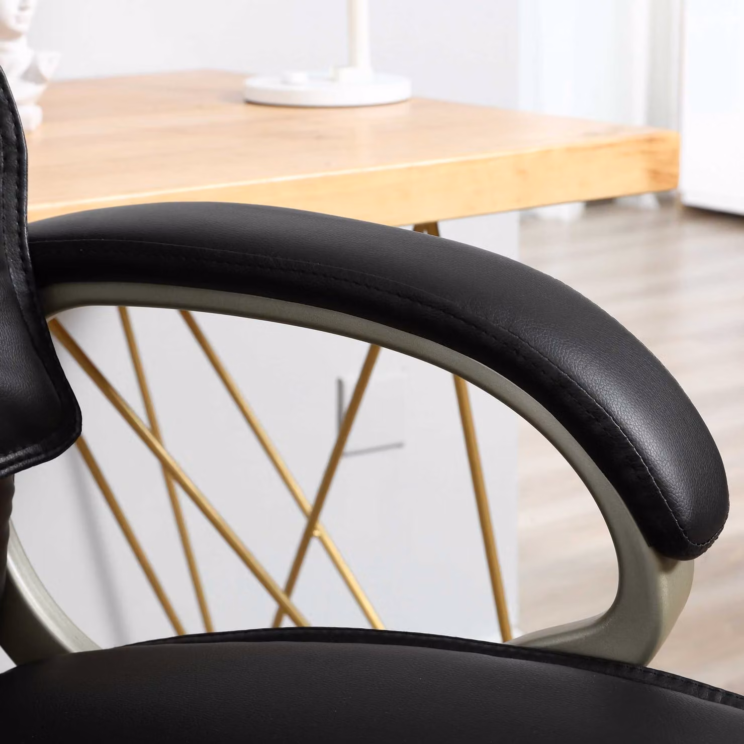 HOMCOM Black Synthetic Leather Task Chair with Adjustable Height, Armrests and Castors – 6