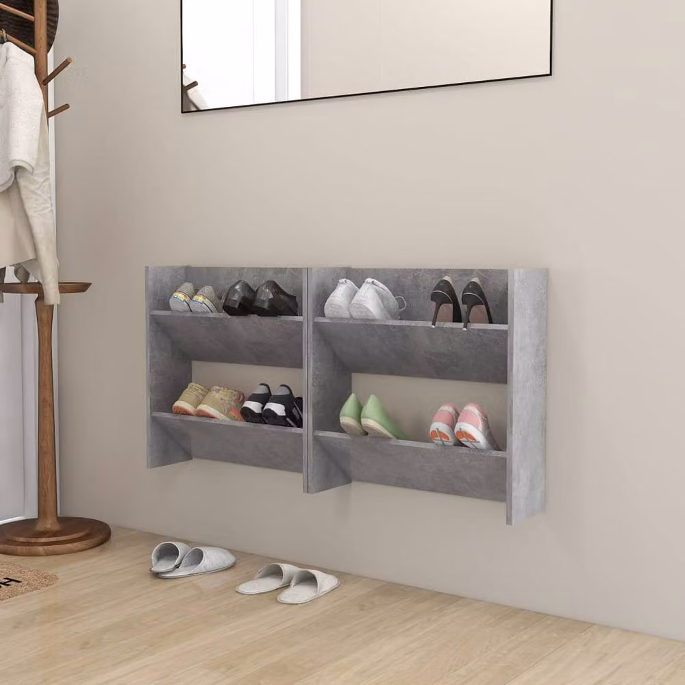Berkfield Home Wall Mounted Shoe Cabinets, 2 Pack, Concrete Grey, W: 60 cm, D: 18 cm, H: 60 cm – 1