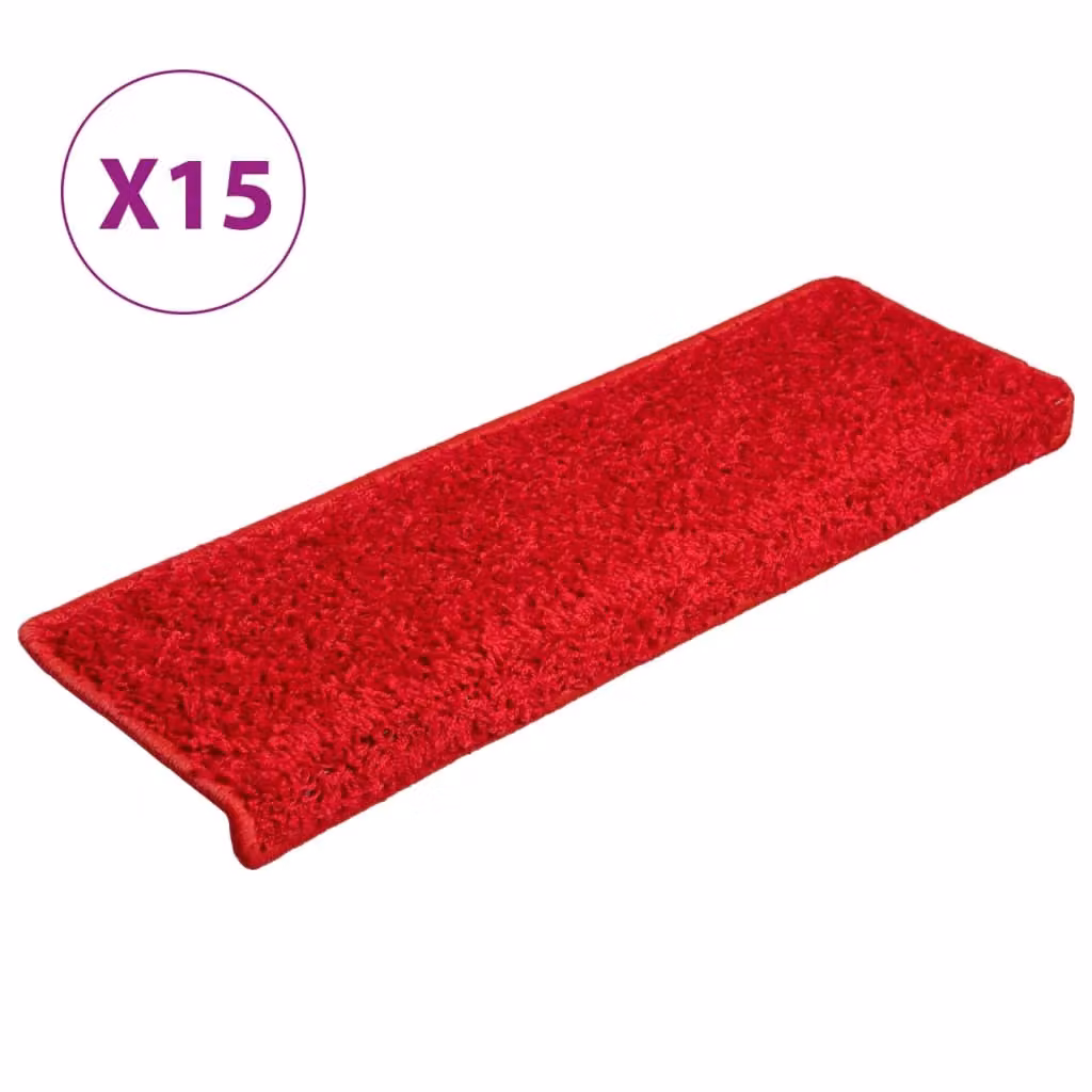 Berkfield Home Red Self-Adhesive Carpet Stair Treads, 15 Pieces, W: 65 cm, D: 21 cm, H: 4 cm – 2