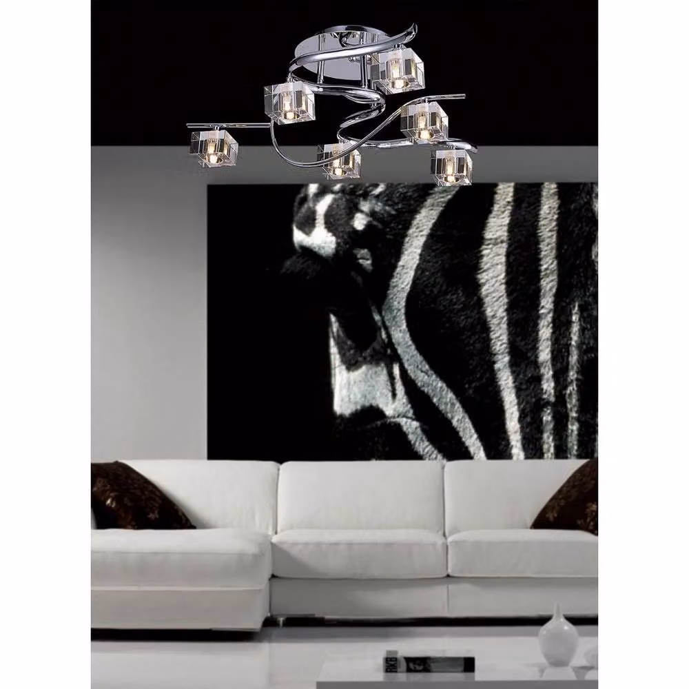 Netlighting Sisco Semi Flush Round 4 Light Ceiling Lamp in Polished Chrome and Grey Glass with G9 Bulbs – 3