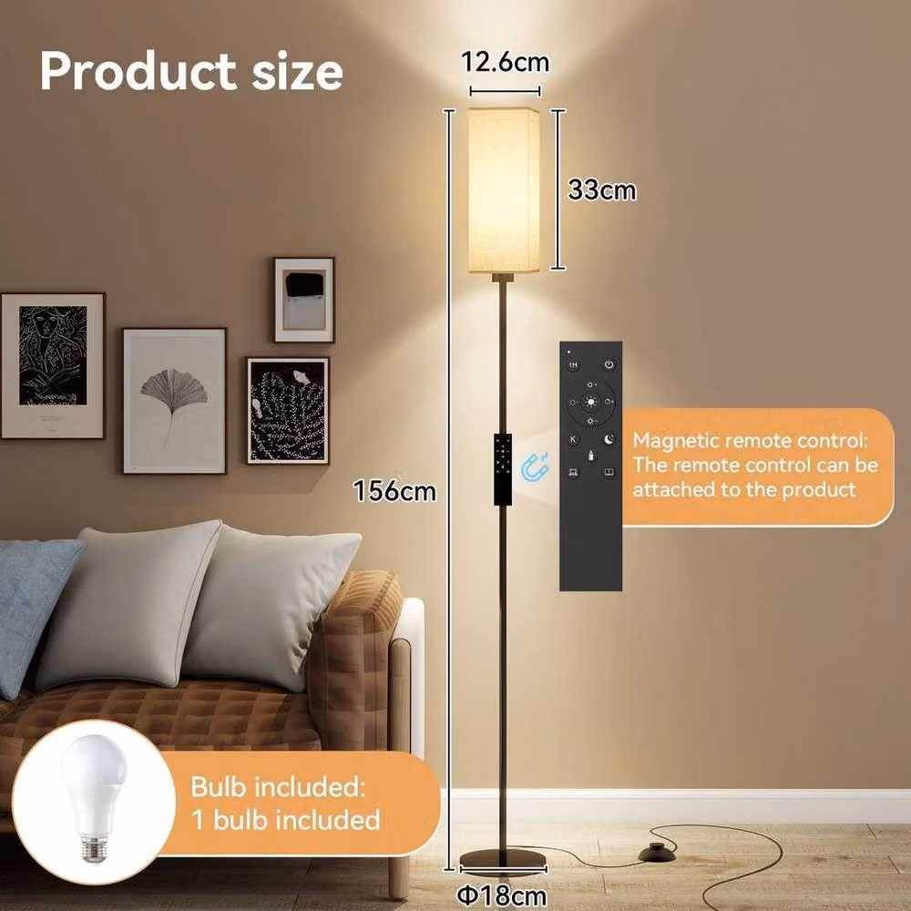 EONLION Modern Dimmable Floor Lamp with Remote Control and Timer, Black – 2