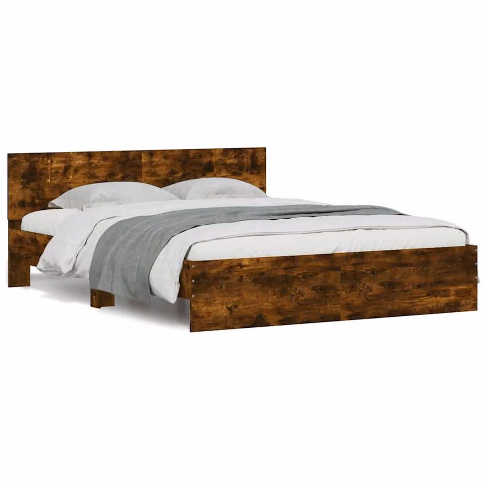 Berkfield Home King Size Bed Frame with Headboard, LED Under-Bed Lighting and USB Charging Port, Smoked Oak, Brown, W: 150 cm, D: 200 cm – 2