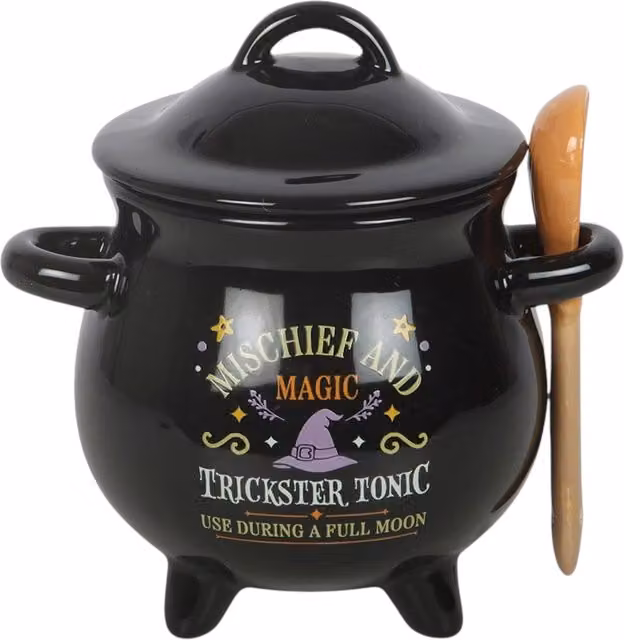 Kingsbury Gifts Ceramic Cauldron Soup Bowl with Spoon, Black