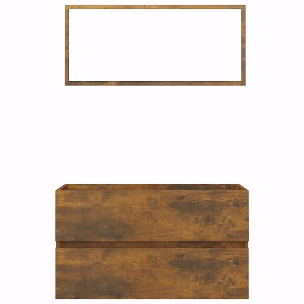 Berkfield Home 2 Piece Modern Bathroom Furniture Set in Brown Smoked Oak, including Vanity Unit and Mirror Cabinet, W/D/H: 80 x 45 x 38.5 cm – 2