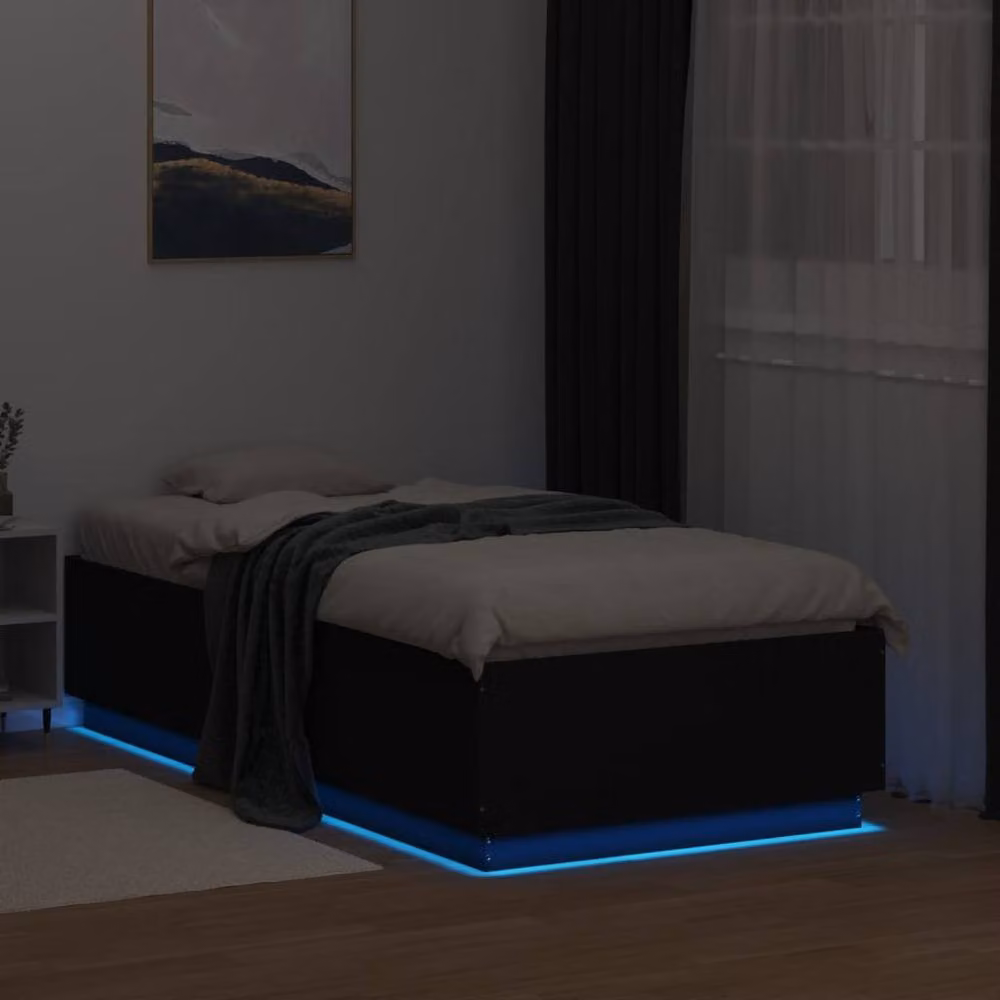 Berkfield Home Durable Single Bed Frame with LED Under-Bed Lighting in Black, W/D/H: 90 x 190 cm – 4