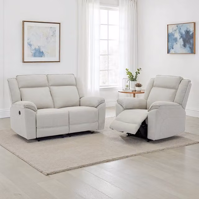 More4Homes Skye 2 and 1 Linen Electric Recliner Sofa Set in Beige