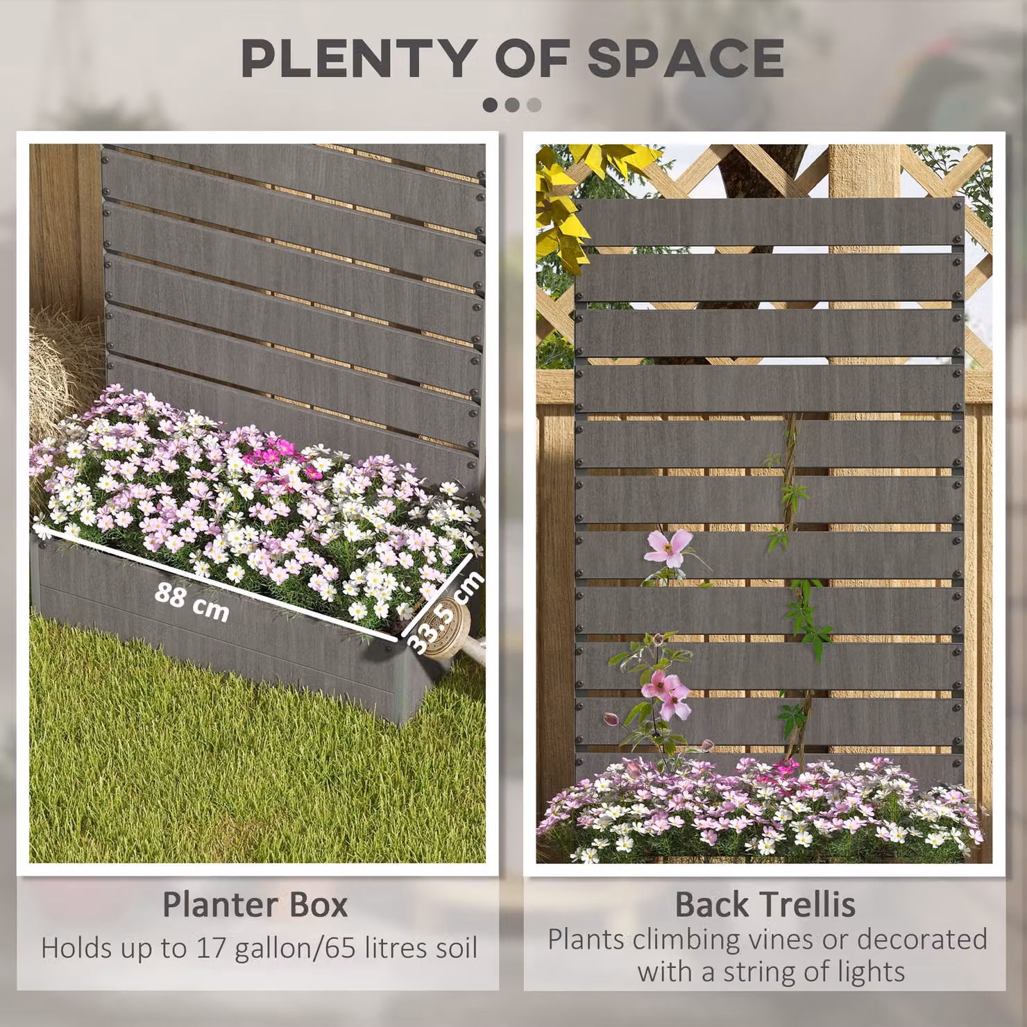 Outsunny Grey Garden Planter with Trellis for Climbing Plants and Vines, W/D/H: 180 x 33.5 x 66 cm – 4