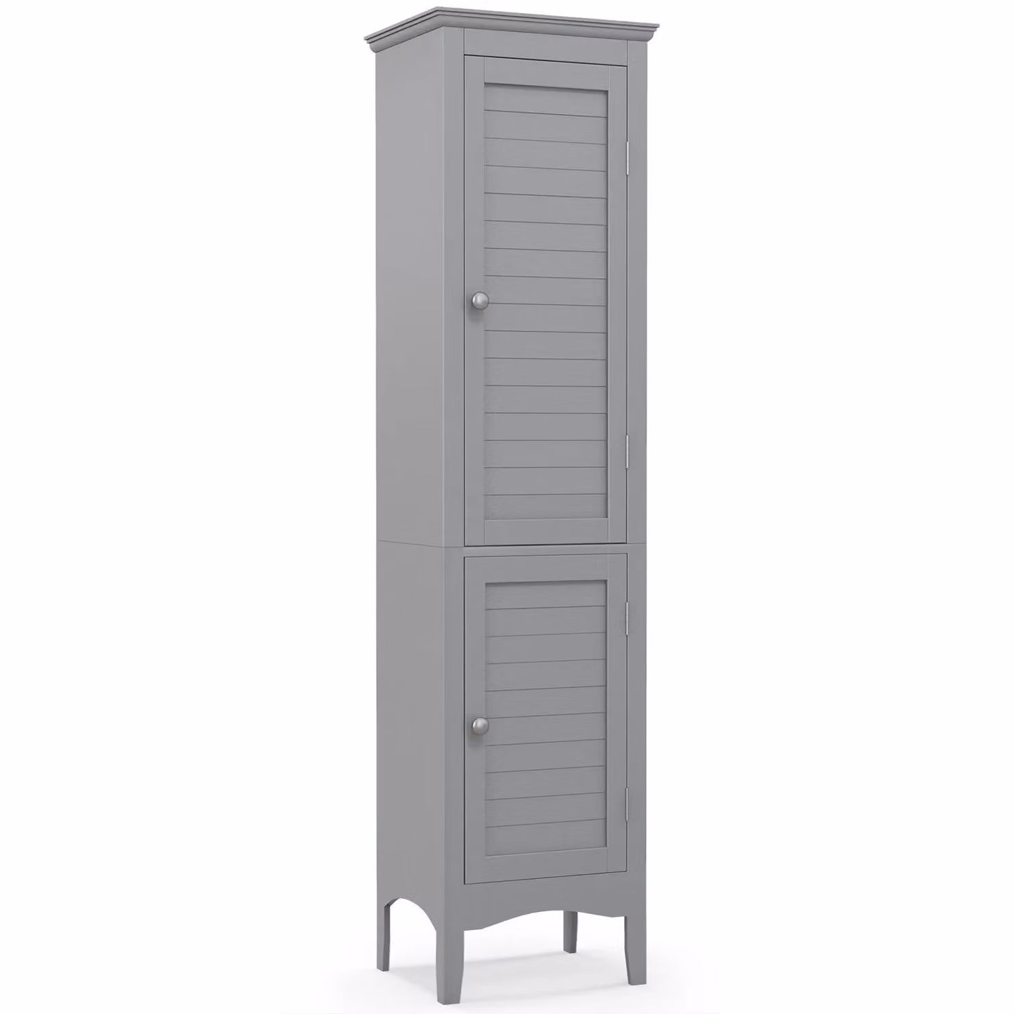 Costway 5-Tier Slim Bathroom Tall Storage Cabinet with 2 Hinged Doors in Grey – 4