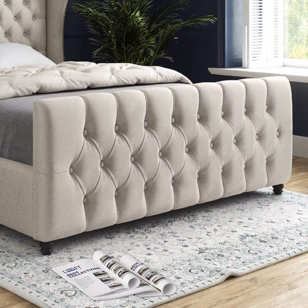 KDMD Kettering Double Upholstered Designer Bed Frame in Beige Soft Velvet – 4