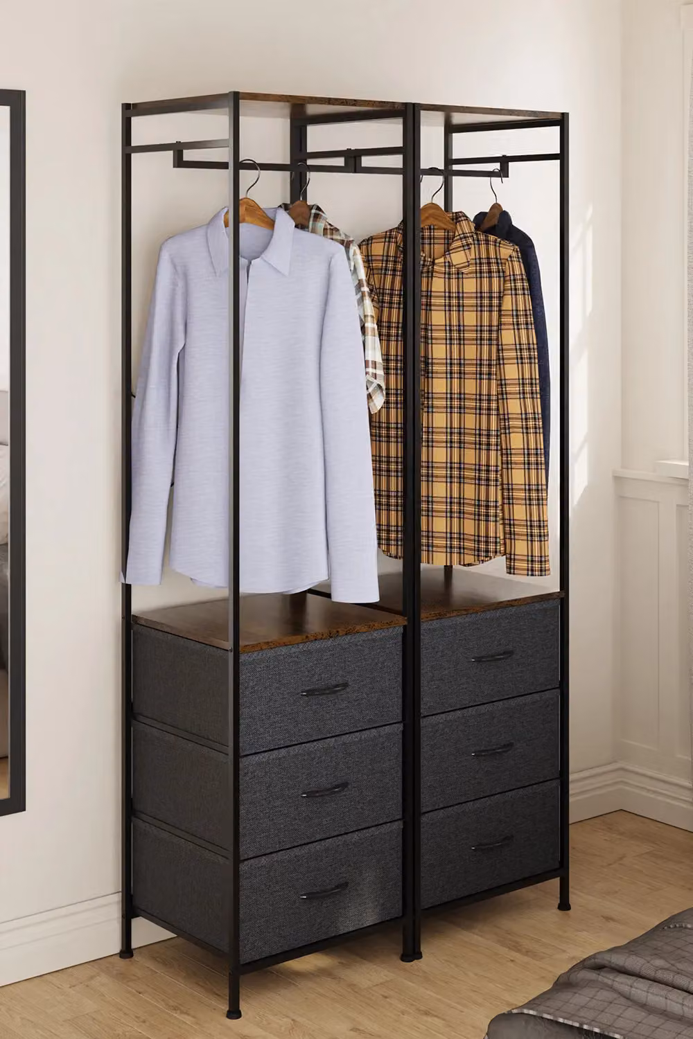 FWStyle Industrial 3 Drawer Storage Unit with Hanging Rail in Brown and Black – 2