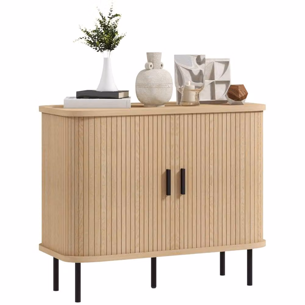 Wyld Haus Ronoke Mid Century Sideboard with Slatted Sliding Doors in Natural Oak Effect – 2