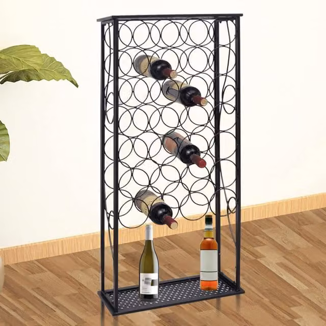 Berkfield Home Matt Black Metal Freestanding Wine Rack for 28 Bottles