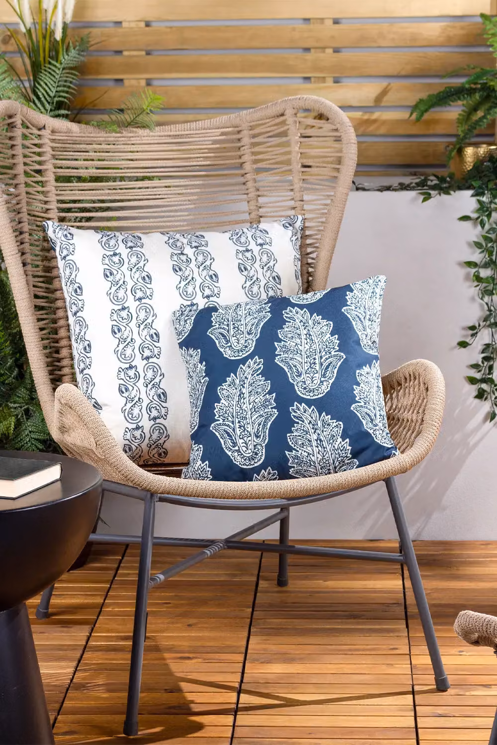 Paoletti Kalindi Paisley Floral Outdoor Polyester Filled Cushion, Blue, W/D/H: 43 x 43 x 43 cm – 4