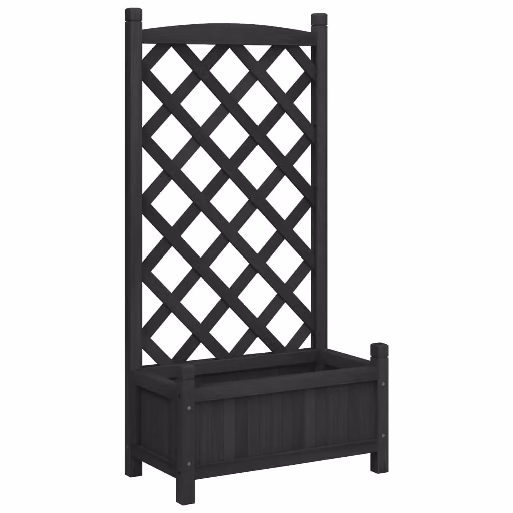 Berkfield Home Black Solid Wood Fir Planter with Trellis – 2