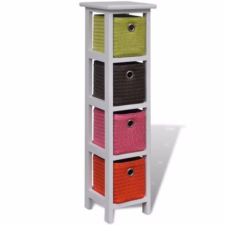Berkfield Home Storage Rack with Multi-colour Baskets in White Paulownia Wood and MDF
