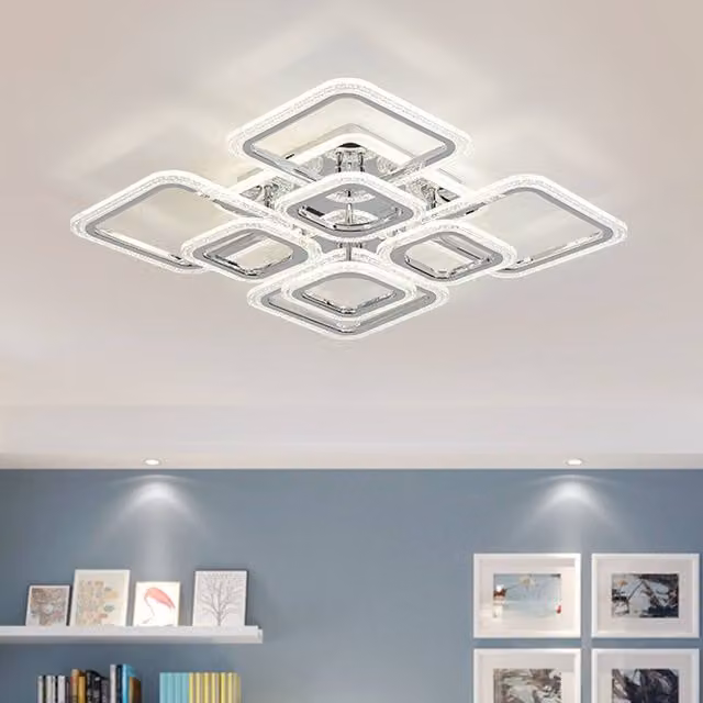 NIVOR Dimmable LED Rectangular Flush Mount Ceiling Light in Chrome and Transparent