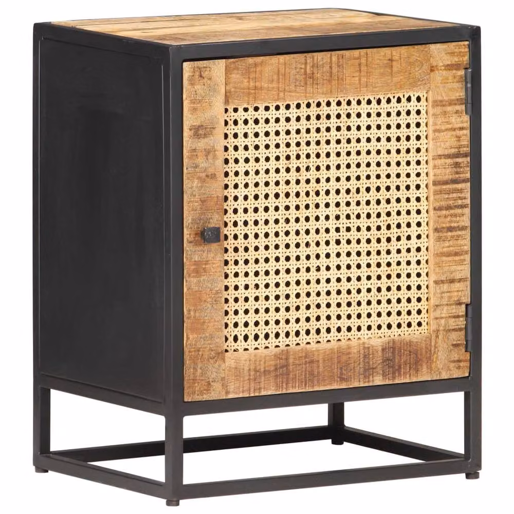 Berkfield Home Beautiful Bedside Cabinet in Brown Rough Mango Wood and Rattan, W/D/H: 40 x 30 x 50 cm – 2