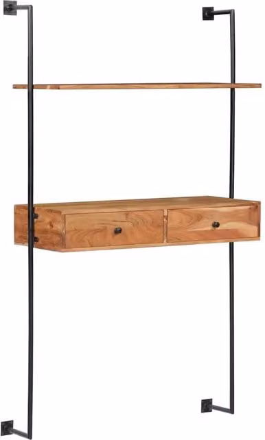 Berkfield Home Wall Mounted Writing Desk in Brown Solid Acacia Wood, W/D/H: 90 x 40 x 170 cm