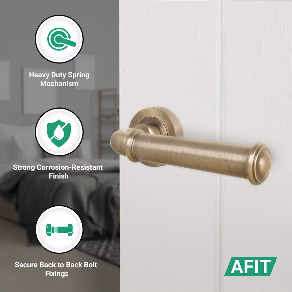 AFIT Antique Brass Rosette Set and Internal Door Handle Latch in Bronze, 5 Pack – 2