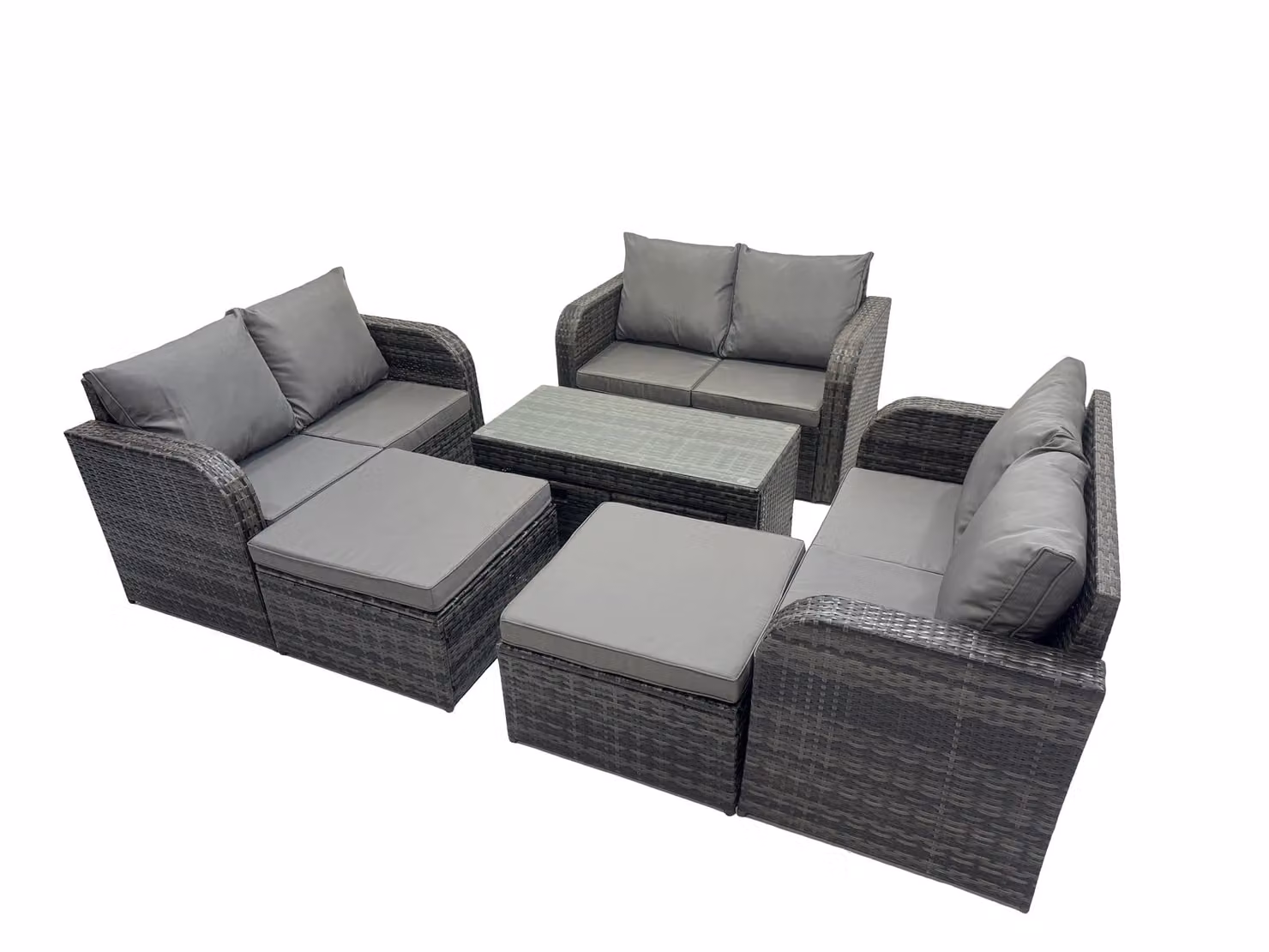 Fimous Garden Outdoor Furniture Set in Dark Grey with 2 Seater Sofa, Coffee Table and 2 Ottomans – 2